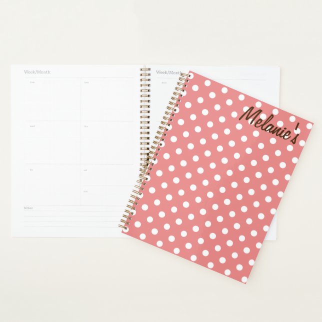 Agenda Bolinhas rosa fofinho personalizadas (Exibição)