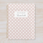 Agenda Bolinhas Rosa Modernas<br><div class="desc">Notebook planejado personalizado com bolinhas brancas em cor rosa empoeirado com nome personalizado.</div>