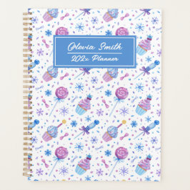 Agenda Bolo de Copo de Neve Azul e Roxo Divertido e Pirul