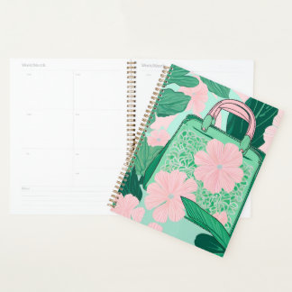 Agenda Bolsa de Ilusão Trompe L'oeil Floral Rosa e Verde