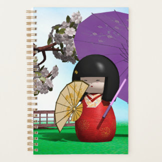 Agenda Boneca Kokeshi Japonesa Arte de Flor de Cerejeira