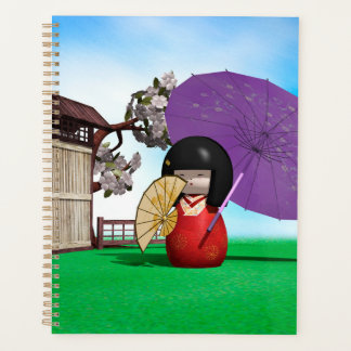 Agenda Boneca Kokeshi Japonesa Arte de Flor de Cerejeira