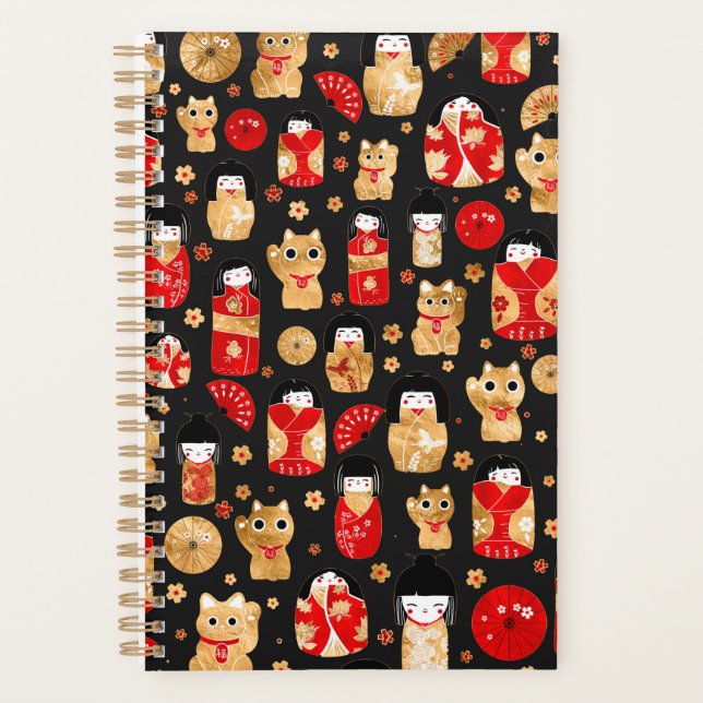 Agenda Bonecos Japoneses - Gatos Kokeshi e Maneki Neko (Frente)
