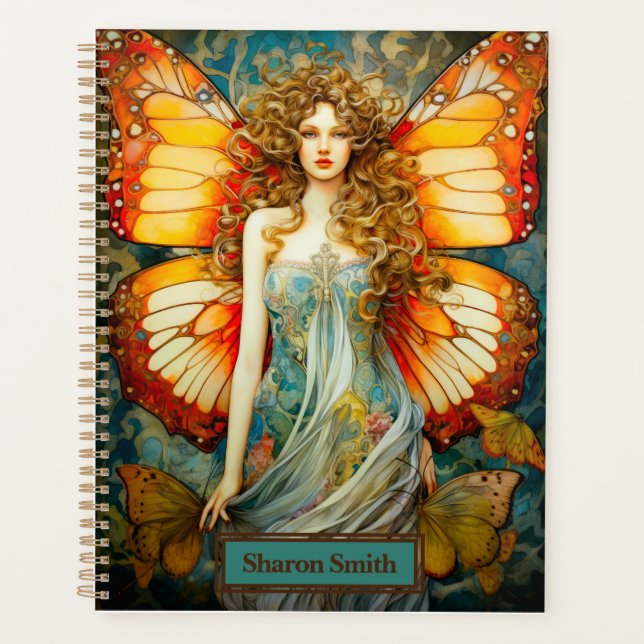 Agenda Bonita Borboleta Laranja Lady Personalize (Frente)
