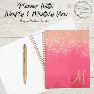 Agenda Bonito a rosa com brilho Dourado e monograma