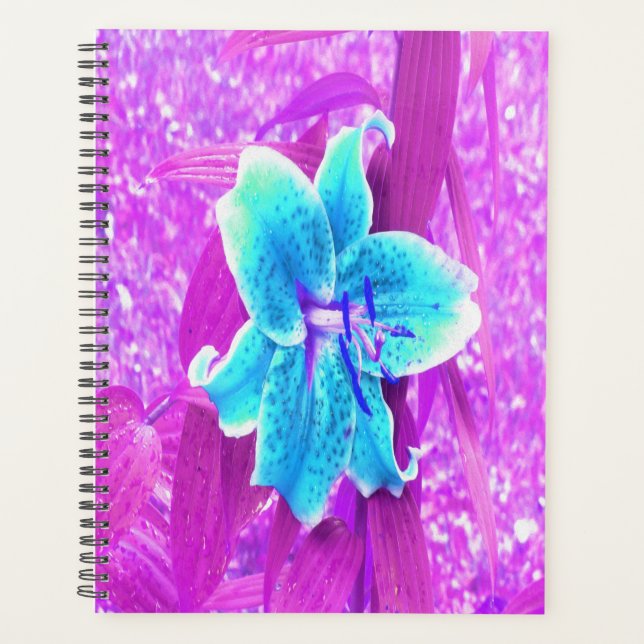 Agenda Bonito Aqua Blue Stargazer Lily em Roxo (Frente)