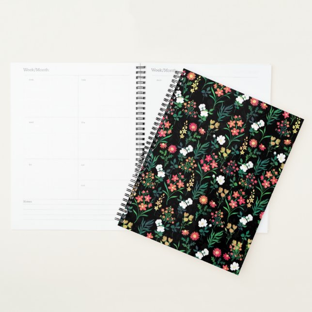Agenda Bonito Aquarela Preta Floral Botânica (Exibição)