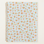 Agenda Bonito Cor de Água Floral Azul<br><div class="desc">Padrão floral cor-de-na moda rosa com flores cor-de-água rosa giras pintadas à mão num fundo azul pastel. Desenvolvido exclusivamente para você pelo Happy Dolphin Studio!</div>