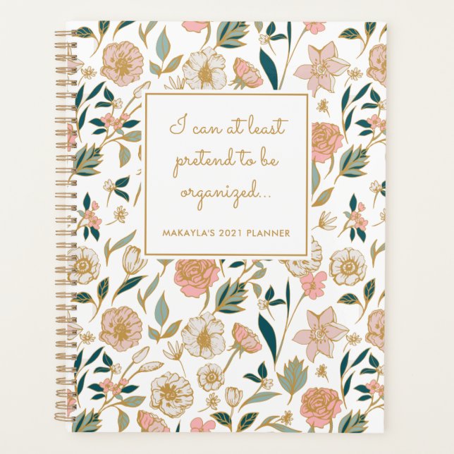 Agenda Bonito e engraçado nome de padrão floral branco (Frente)