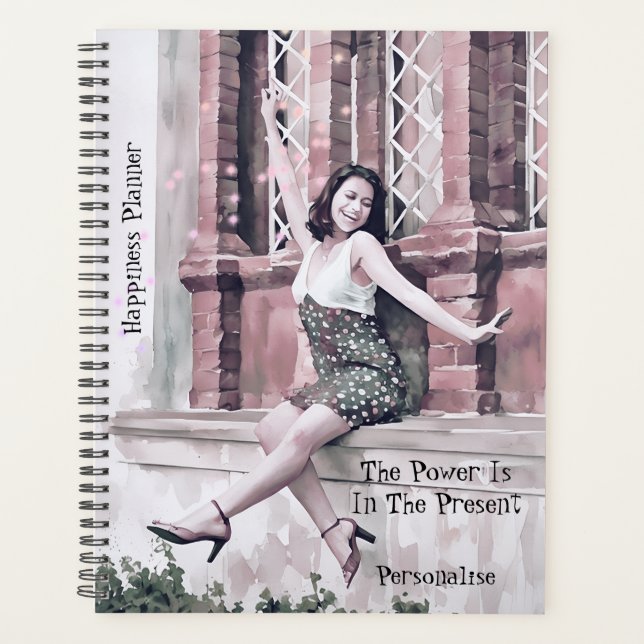 Agenda Bonito Felicidade Menina Citação Diário Rosa (Frente)