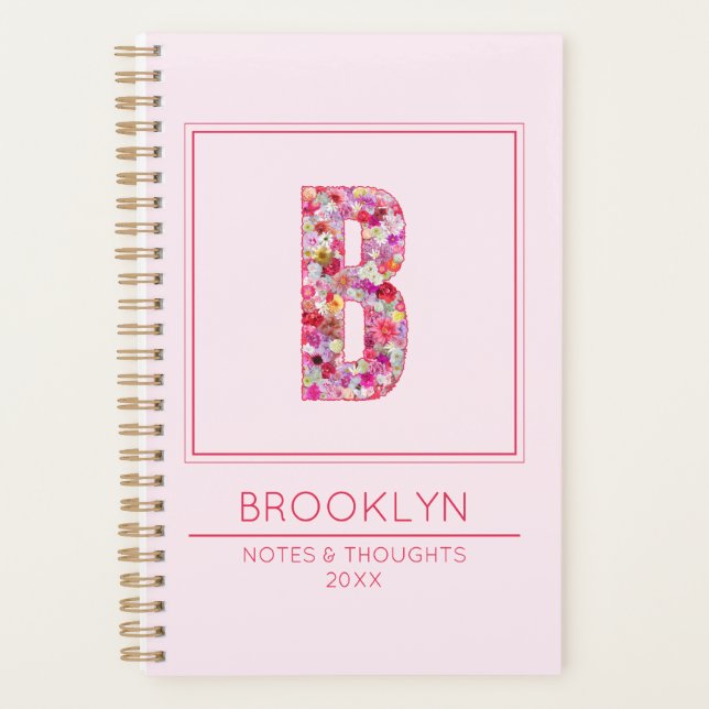 Agenda Bonito Floral Cor-de-Rosa Monogramado Letra B Femi (Frente)