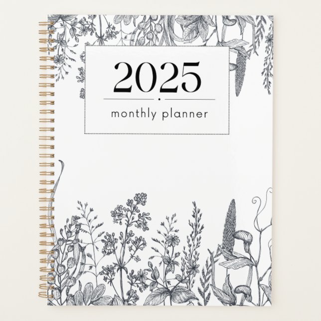 Agenda Bonito Floral Line Art Mensal 2025 Planner (Frente)