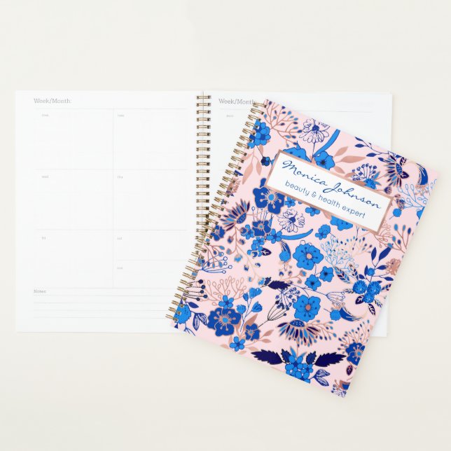 Agenda Bonito Ilustração Floral Cor-de-Rosa Azure Azul Es (Exibição)