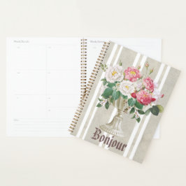 Agenda Bonjour cute dusty background stripes flowers