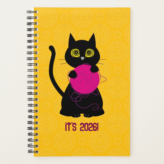 Agenda BONKERS! 2026 Planner – Knitting + Kitty 🧶🐈‍⬛ (Frente)