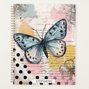 Agenda Borboleta Azul em Aquarela Arte Boho da Natureza