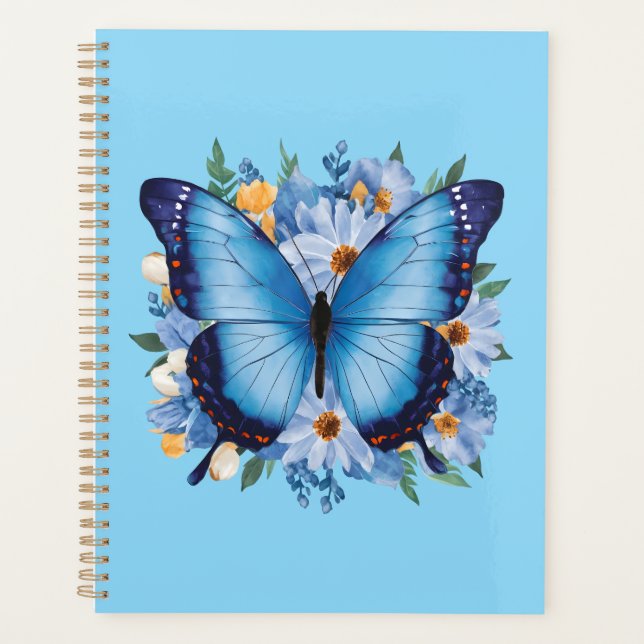 Agenda Borboleta Azul Graciosa em Floral (Frente)