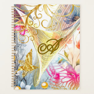 Agenda Borboleta-Borboleta-Dourada, Rosa-Floral, Monogram