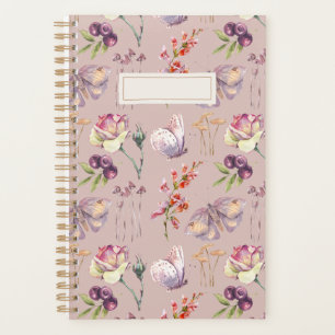 Agenda Borboleta Botânica Dusty Rosa Vintage