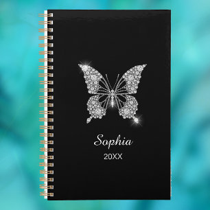Agenda Borboleta de Ouros Brancos, Nome de Script Branco,
