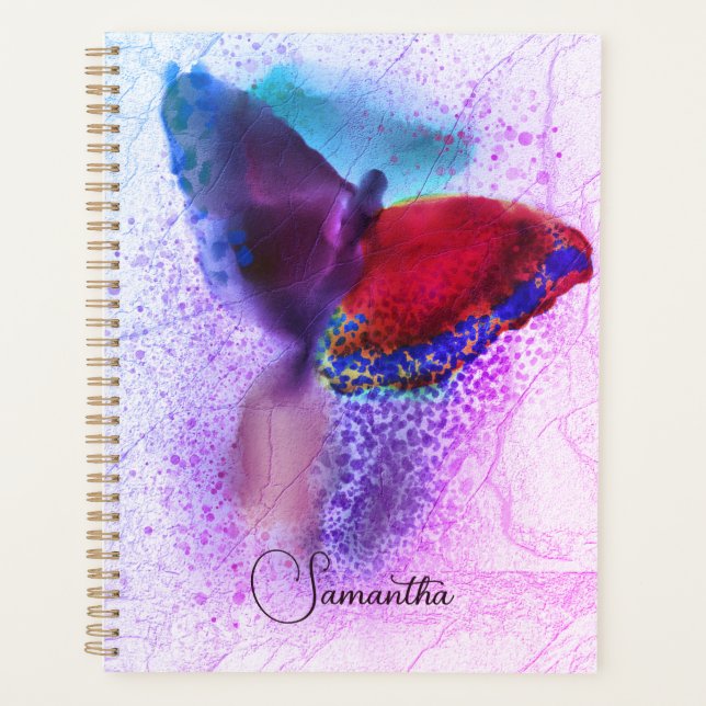Agenda Borboleta Rosa e Roxo Ombre Foto Monogramada (Frente)