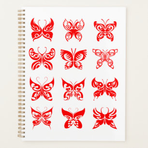 Agenda Borboleta Tribal Vermelha Ornamental