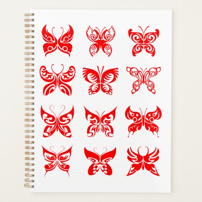 Agenda Borboleta Tribal Vermelha Ornamental (Frente)