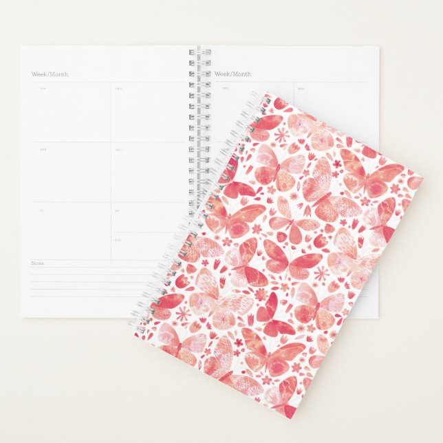 Agenda Borboletas Cores Aquáticas Cor de Rosa (Exibição)
