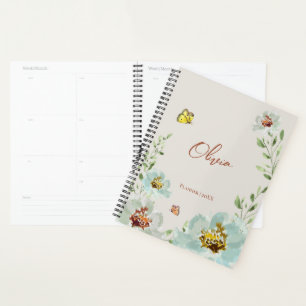 Agenda Borboletas de Flores de Aquarela Personalizadas
