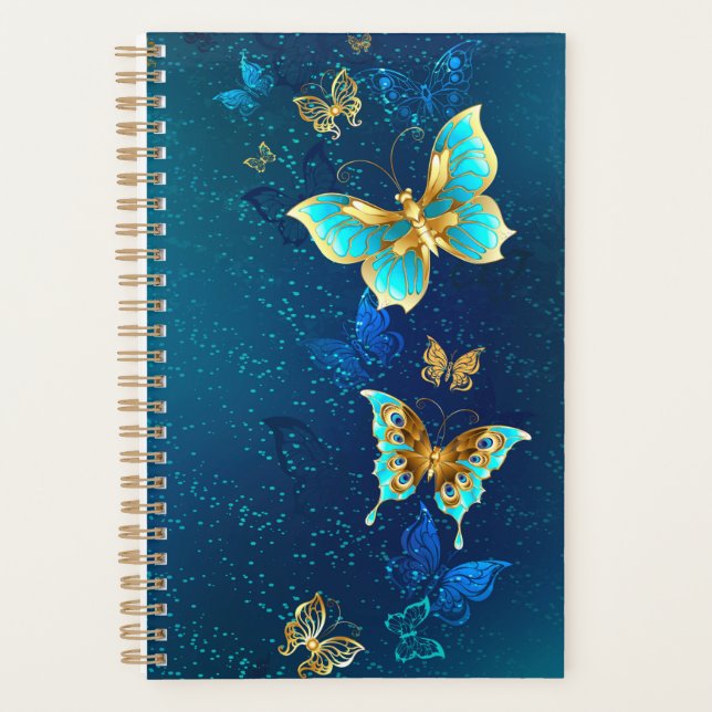 Agenda Borboletas de ouro em um fundo azul (Frente)