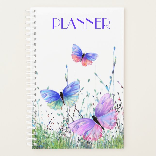 Agenda Borboletas de primavera Planner voando na natureza (Frente)