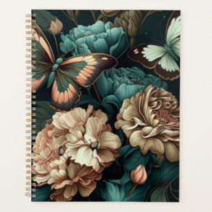 Agenda Borboletas e flores design clássicas escuras