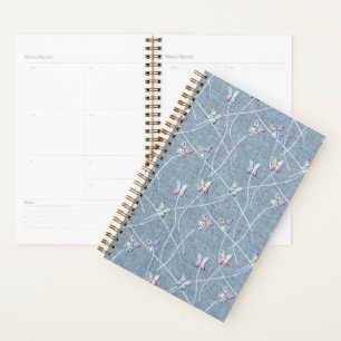 Agenda Borboletas em Alívio de Aquarela em Linho Azul Jea