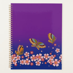 Agenda Borboletas Japonesas No Meio De Sakura Brilha Roxo
