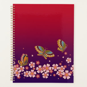 Agenda Borboletas Japonesas No Meio De Sakura Brilha Verm
