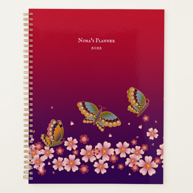 Agenda Borboletas japonesas Sakura Blossomas Personalizad (Frente)