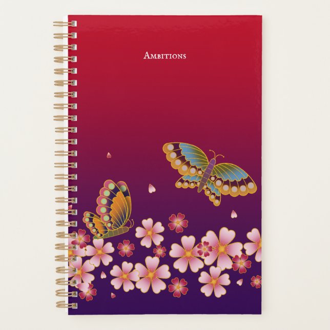 Agenda Borboletas Japonesas Sakura Blossomas Personalizad (Frente)