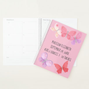 Agenda Borboletas Rosa Roxo Amarelo Bebê Primeiro Ano