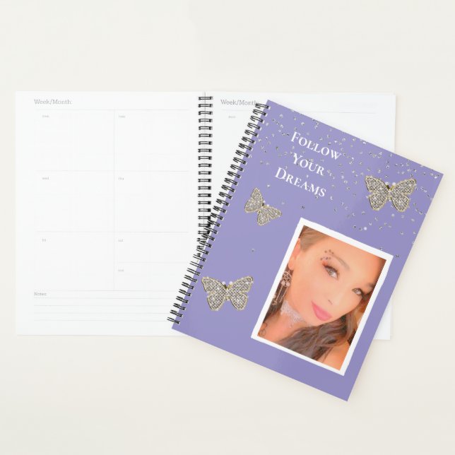 Agenda Borboletas Roxo Silver Sparkle Fotografa (Exibição)