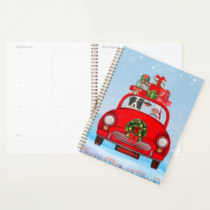 Agenda Borda Cachorro Collie No Carro Com Papai Noel