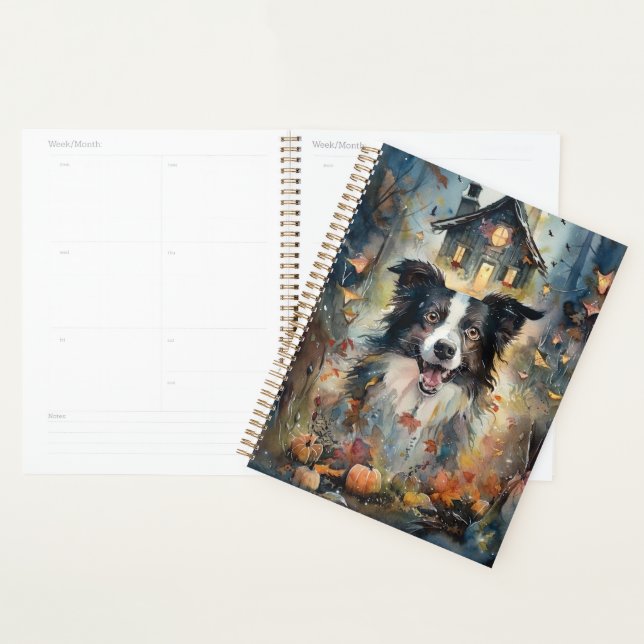 Agenda Border Collie de Halloween com Abóboras Assustador (Exibição)