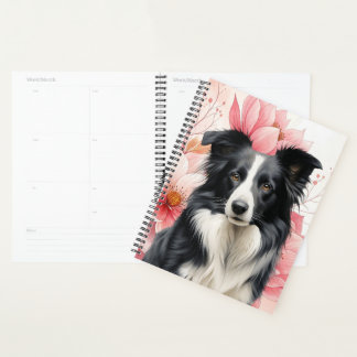 Agenda Border Collie Dog and Bold Pink Lilies