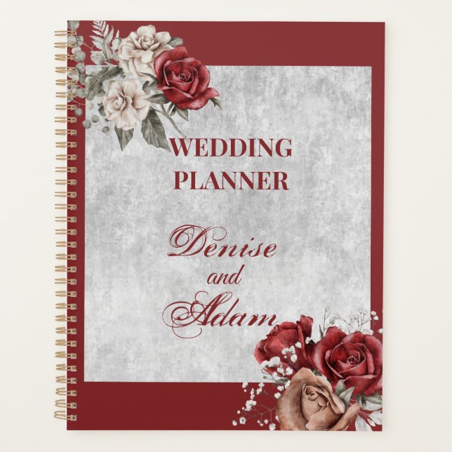 Agenda Borgonha, Blush, Planner de Casamento de Rosas Bra (Frente)