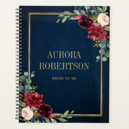 Agenda Borgonha Marinho Blush Floral Dourado Geométrico