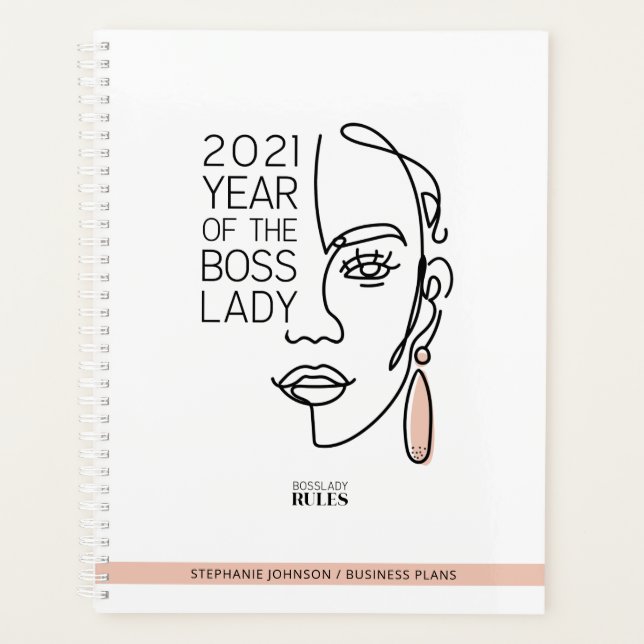 Agenda Boss Lady Line Art Typografia 2021 Home Business (Frente)