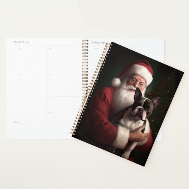 Agenda Boston Terrier Com Claus de Natal Festivo (Exibição)