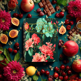 Agenda Botânica Azul e Rosa Floral Escura Romântica