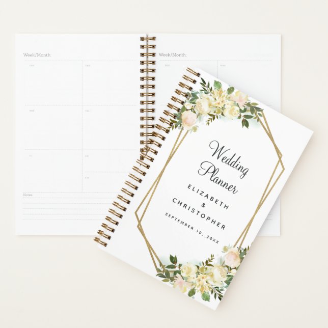 Agenda Branca de Moldura Elegante de Planner de Casamento (Exibição)