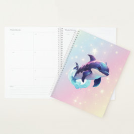 Agenda Branca, rosa e azul, assassina em Kawaii Orca