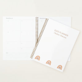 Agenda Branca Simples, Rosa, Arco-Íris Personalizado